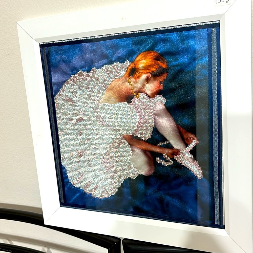 Beautiful picture of ballerina embroidered with beads 14”x14” - Picture 3 of 4